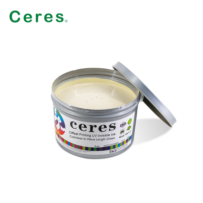 800nm Ceres UV حبر غير مرئي عديم اللون إلى أخضر عادي جاف