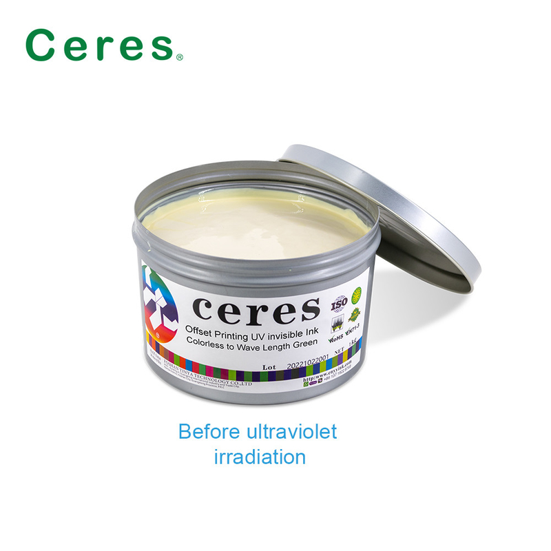 800nm Ceres UV حبر غير مرئي عديم اللون إلى أخضر عادي جاف